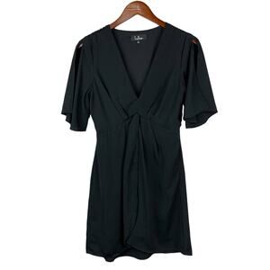 Lulus Dress Short Split Sleeves Black V-Neck Knee Length Women's S